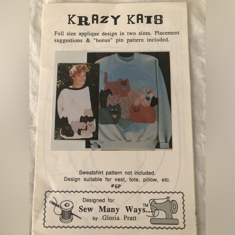 Vtg GP Sew Many Ways Krazy Cats Applique Sewing Pattern UC 80s
